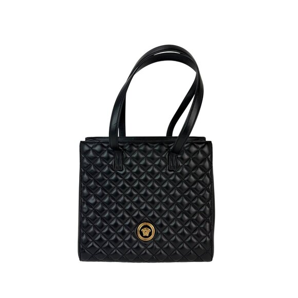 Versace Gianni Nappa Quilted Medusa Black Leather Tote Bag - Picture 1 of 14